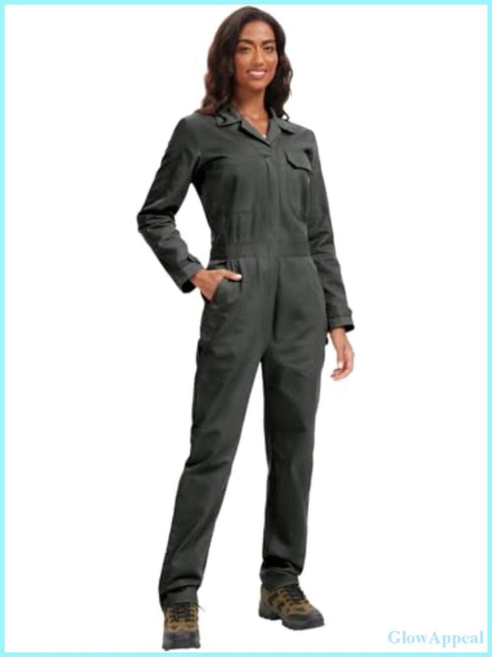 Women's Cotton Coveralls Jumpsuit Long Sleeve Cargo Work One Piece